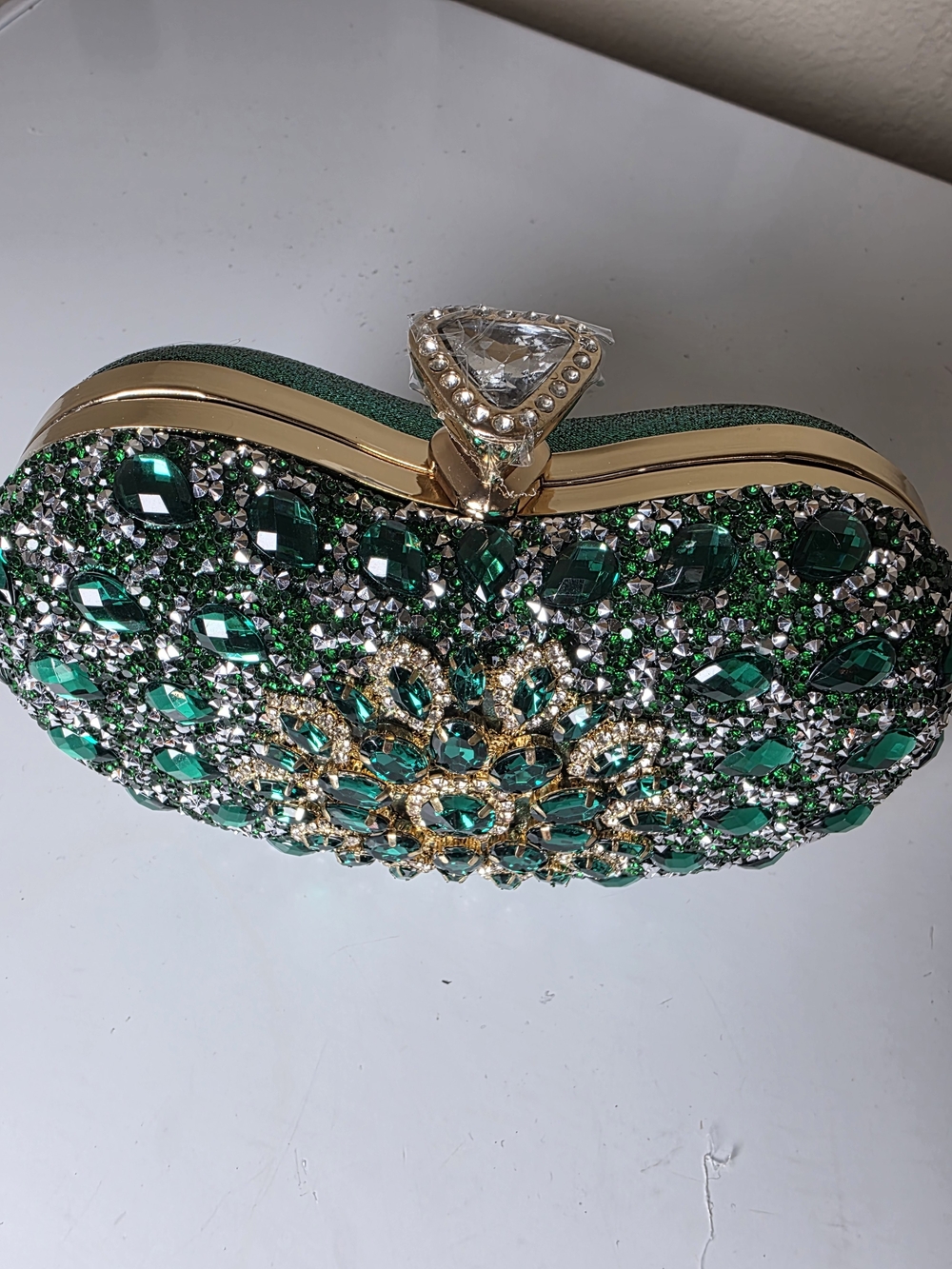 Emerald Crystal Jeweled Heart Clutch